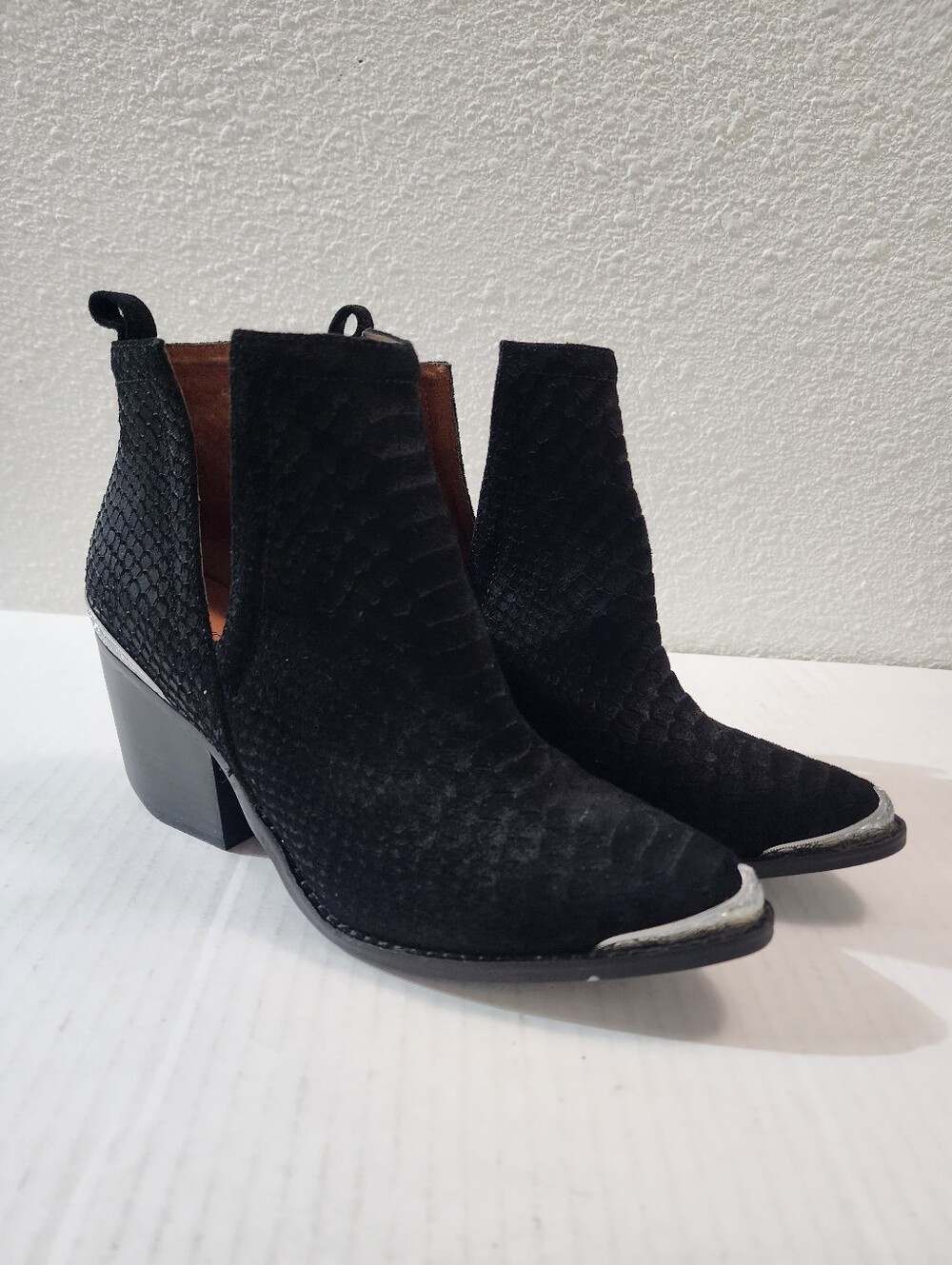 Jeffrey Campbell Cromwell Black Snake Leather Western Metal Toe Boots Size 7